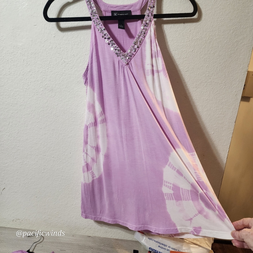 2 Tops INC. INTERNATIONAL CONCEPTS LILAC TIE DYE TANK SM & TART BURNOUT TOP XS